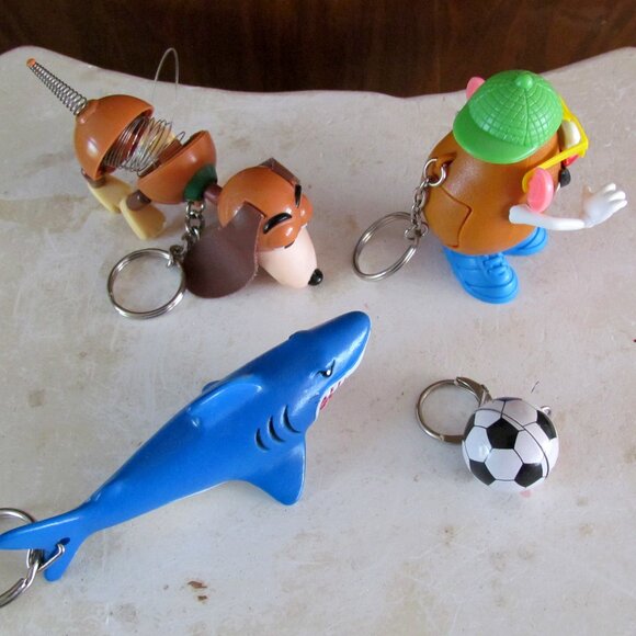 4 KIDS KEYCHAINS: TOY STORY DOG &  MR POTATO HEAD, SHARK, SOCCER BALL - Picture 3 of 4